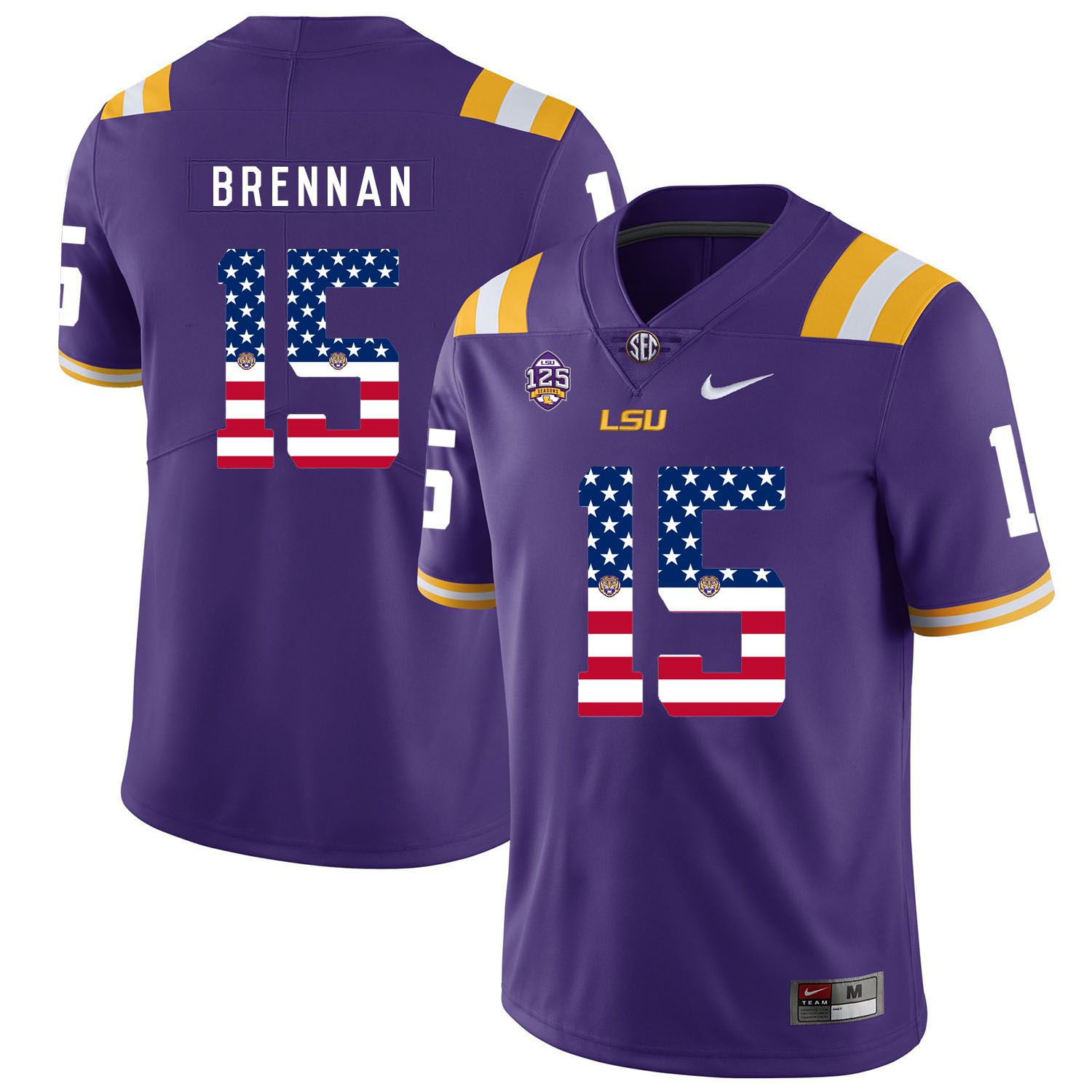 Men LSU Tigers 15 Brennan Purple Flag Customized NCAA Jerseys